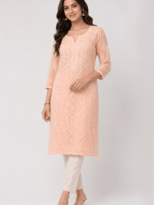 Georgette Kurti with Chikankari Work | Pink