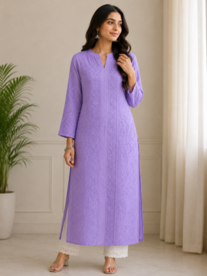 Georgette Kurti with Chikankari Work | Purple