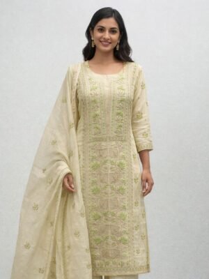 Mul Suits with Chikankari Work, Cutdana and Sitara work | Brown