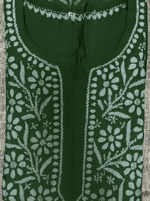Chanderi Silk Kurta with Chikankari Work | Dark Green