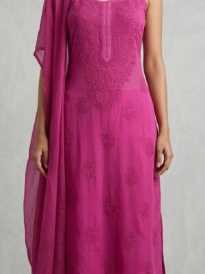 Georgette Long Spaghetti set 3 Pc | PinkGeorgette Long Spaghetti set 3 Pc | Pink