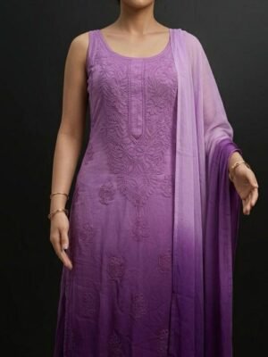 Georgette Long Spaghetti set 3 Pc | Purple