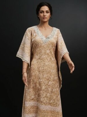 Kaftan Kota Doriya with Chikankari Work | Brown