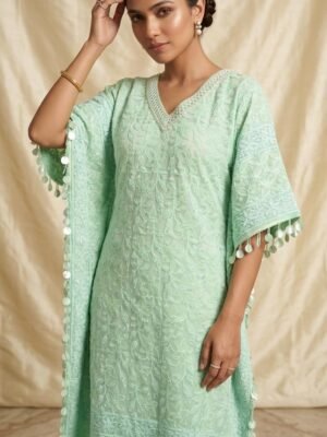 Kaftan Kota Doriya with Chikankari Work | Green