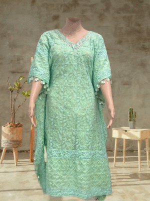 Kaftan Kota Doriya with Chikankari Work | Green
