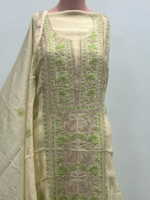Mul Suits with Chikankari Work, Cutdana and Sitara work | Brown