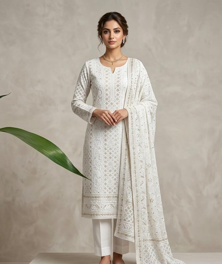 Pure Georgette 2 Piece Suit with Sitare, Aari and Chikankari Work 1 Pure Georgette 2 Piece Suit with Sitare, Aari and Chikankari Work