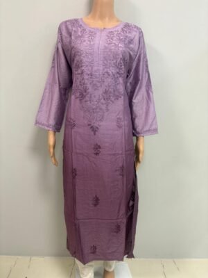 Chanderi Kurti with Color Transition and Chikankari Work | Dark Muted Purple
