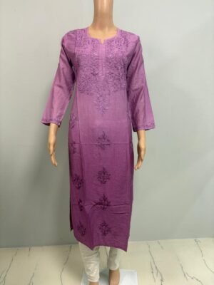 Chanderi Kurti with Color Transition and Chikankari Work | Deep Magenta