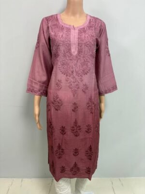 Chanderi Kurti with Color Transition and Chikankari Work | Dusty Rose Ombre
