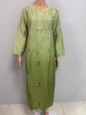Chanderi Kurti with Color Transition and Chikankari Work | Green