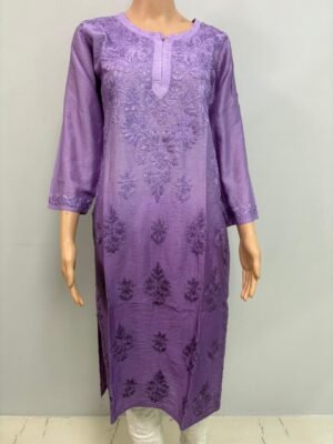 Chanderi Kurti with Color Transition and Chikankari Work | Lavender Purple