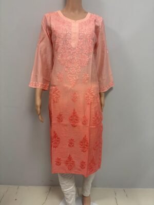 Chanderi Kurti with Color Transition and Chikankari Work | Light Orange