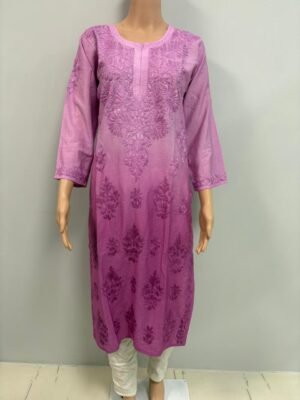 Chanderi Kurti with Color Transition and Chikankari Work | Pink Ombre
