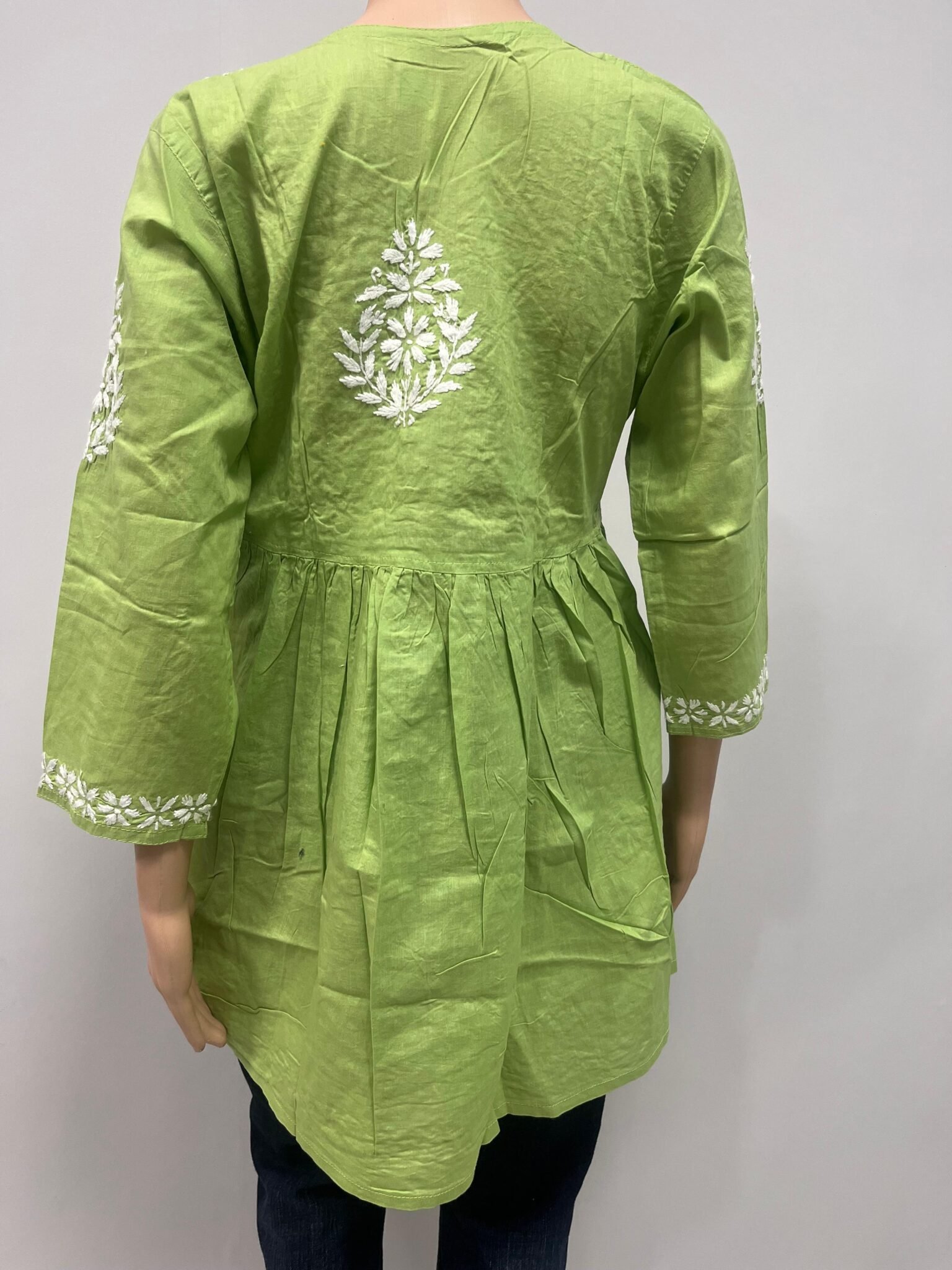 Cotton Short Tunic Top with Chikankari Work | Green Base and White Embroidery 5 Cotton Short Tunic Top with Chikankari Work | Green Base and White Embroidery
