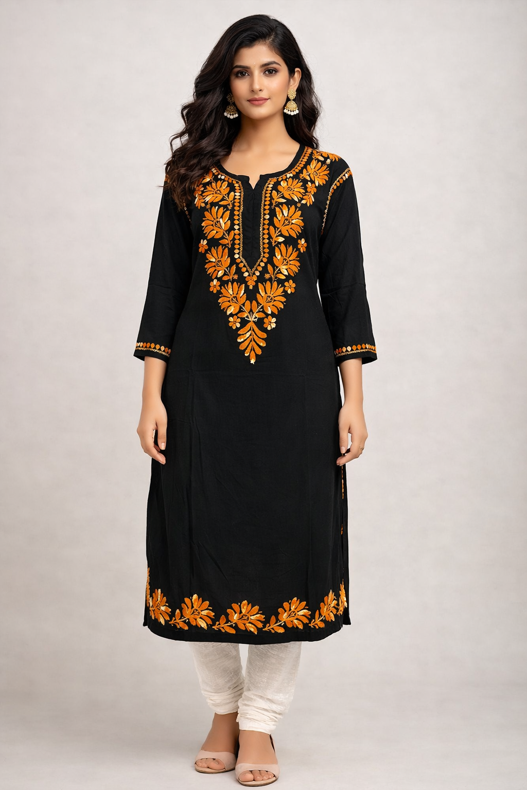 Rayon Long Kurti with Dual Color Chikankari Work | Brown and Cream Color 1 Rayon Long Kurti with Dual Color Chikankari Work | Brown and Cream Color