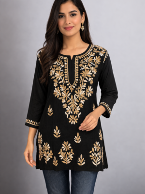 Rayon Short Kurti with Dual Color Chikankari Work | Cream Color and White