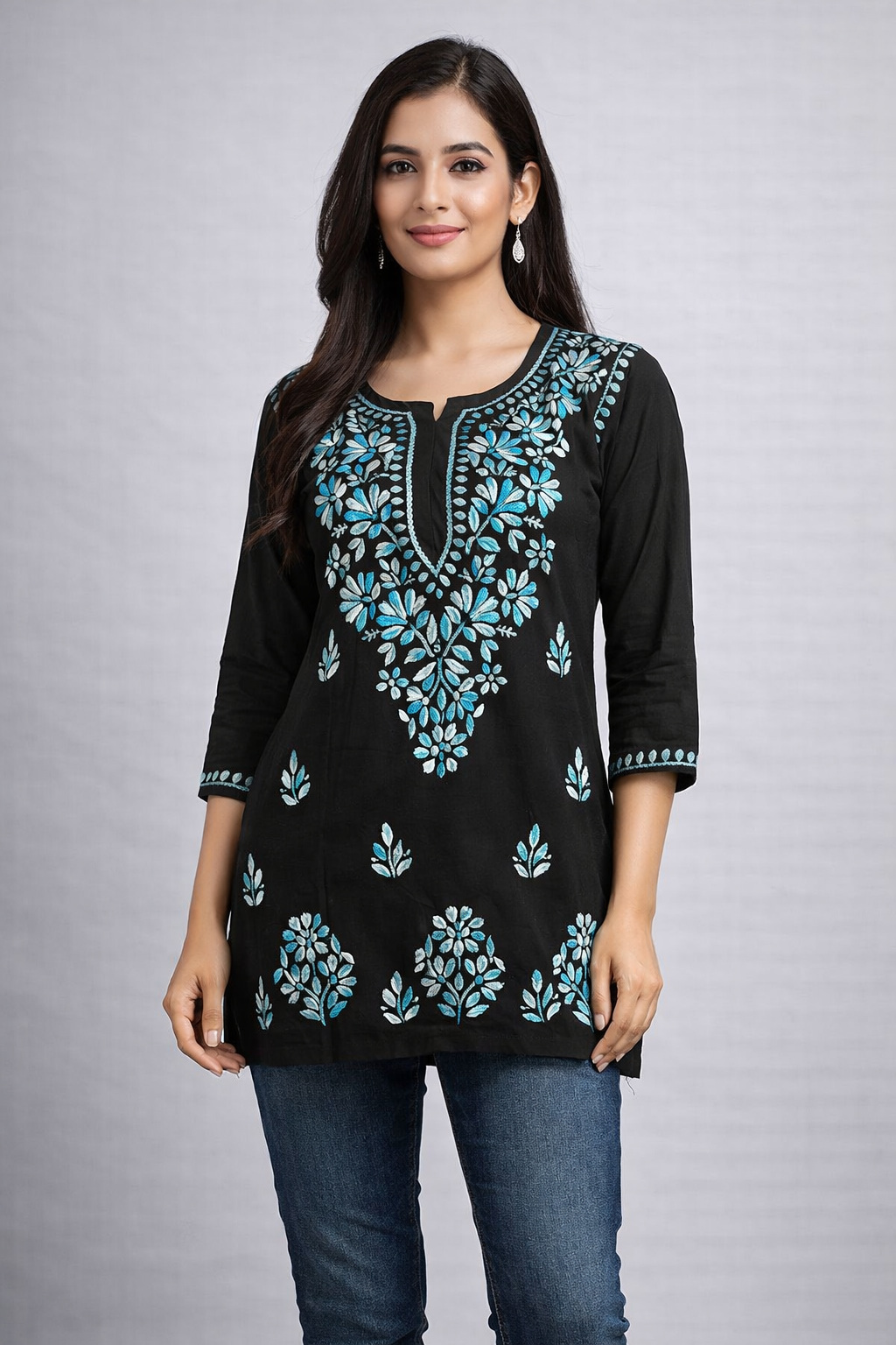 Rayon Short Kurti with Dual Color Chikankari Work | Blue and White 1 Rayon Short Kurti with Dual Color Chikankari Work | Blue and White